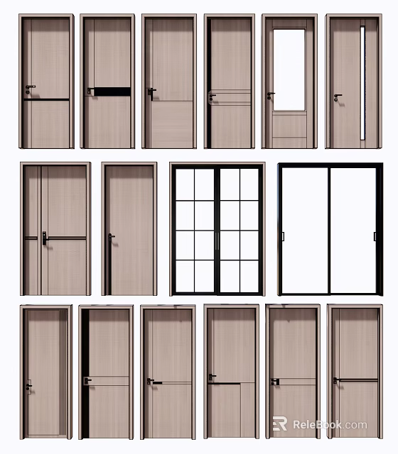 Modern Hinged Doors Collection With Various Styles And Glass Panel Designs 3d model 