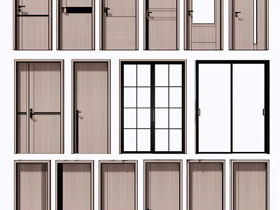 Modern Hinged Doors Collection With Various Styles And Glass Panel Designs 3d model