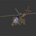 3D Rendered Military Helicopter With Brown Body Blue Windows Rotors And Reflection