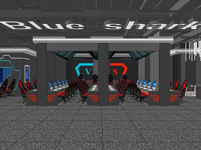 Blue Shark Esports Internet Cafe With Gaming Computers And Comfortable Seats 3d model