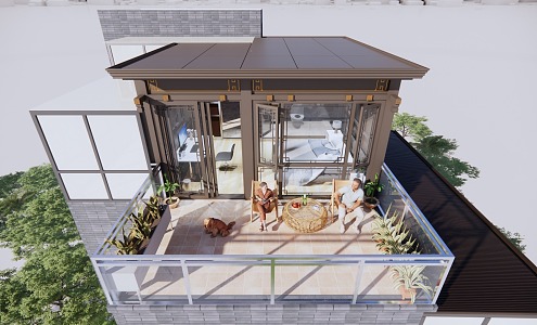 Rooftop Sunroom Bedroom 3d model