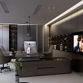 Modern Office Interior Workspace with Desk Apple Computer Office Chair and Bookshelf Lighting