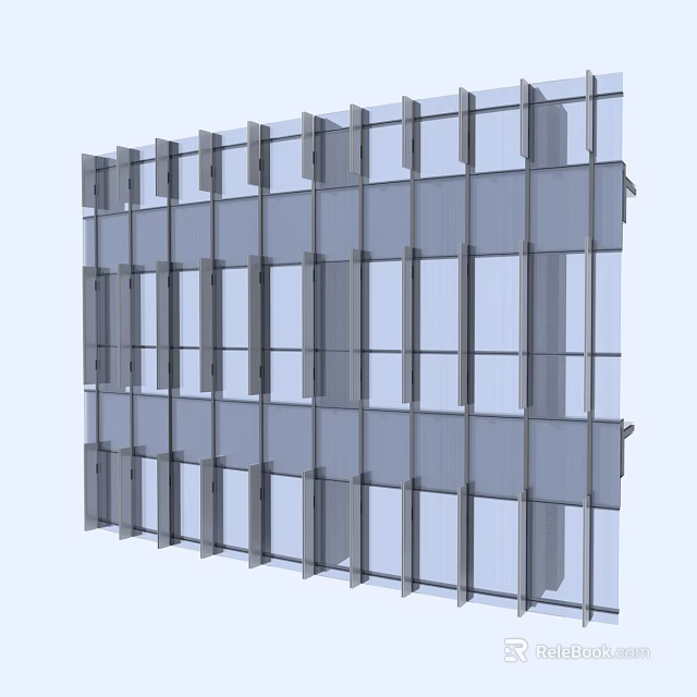 Modern Glass Curtain Wall Structure With Metal Frames And Transparent Glass Panels 3d model 
