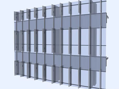 Modern Glass Curtain Wall Structure With Metal Frames And Transparent Glass Panels 3d model