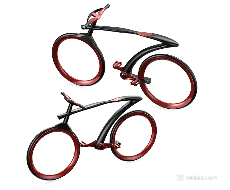 Modern Black and Red Bicycles with Streamlined Frame and Red Wheels Design 3d model 