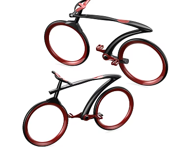 Modern Black and Red Bicycles with Streamlined Frame and Red Wheels Design 3d model