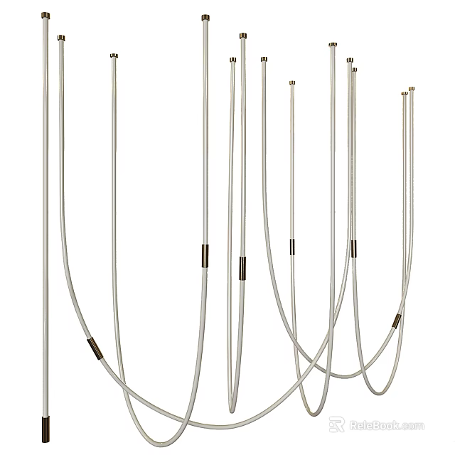 Elegant Modern Linear Chandelier Featuring Sleek Curved Metal Lines Design 3d model