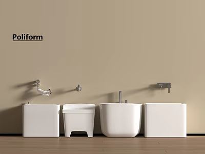 Poliform White Bathroom Accessories With Modern Design Beige Wall And Wooden Floor 3d model