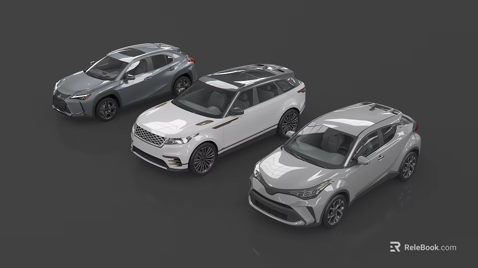 Three Modern SUV Cars In Silver White Gray With Sleek Exterior Design Features 3d model 