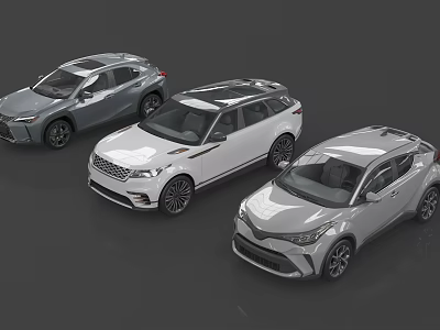 Three Modern SUV Cars In Silver White Gray With Sleek Exterior Design Features 3d model