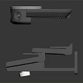 3D Rendered Projection Surveillance Components On Black Reflective Surface With Modern Design