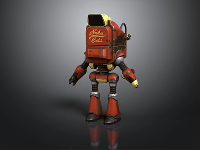 Red Robot Character Model With Mama Cakes Label And Mechanical Limbs 3d model