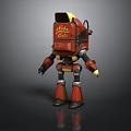 Red Robot Character Model With Mama Cakes Label And Mechanical Limbs 3d model