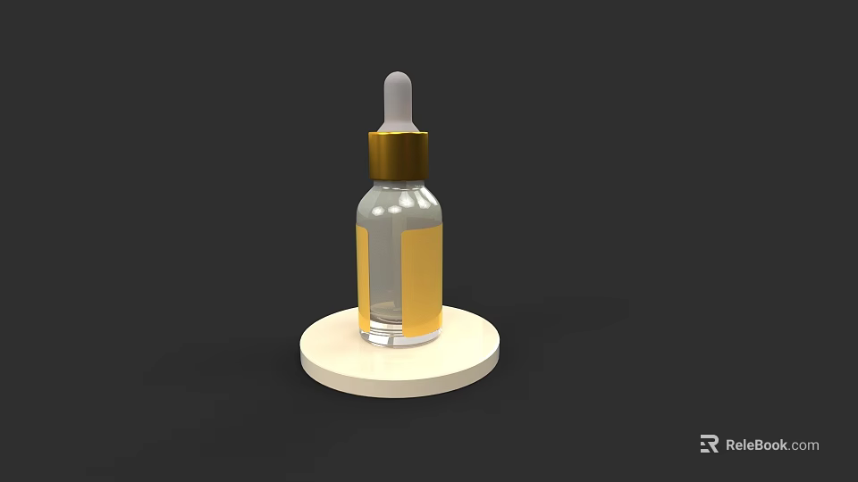 Elegant Cosmetic Serum In Transparent Glass Bottle With Golden Dropper Cap On White Circular Base 3d model 