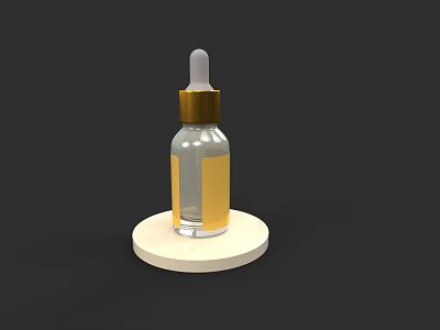 Elegant Cosmetic Serum In Transparent Glass Bottle With Golden Dropper Cap On White Circular Base 3d model
