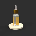 Elegant Cosmetic Serum In Transparent Glass Bottle With Golden Dropper Cap On White Circular Base