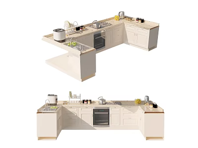 Modern Kitchen Interior With White Cabinets Island Countertop Sink And Appliances 3d model