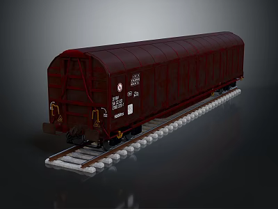 Dark Red Railway Train Car Standing on Railway Track with Metal Wheels 3d model Dark Red Railway Train Car Standing on Railway Track with Metal Wheels 3d model
