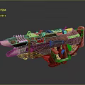 Vintage Mechanical Weapon 3D Model With Copper Green Finish And Detailed Texture