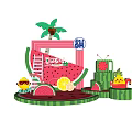 Watermelon Themed Summer Exhibition Stand With Pineapple Lemon Fruit Elements And Decor 3d model