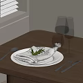 Elegant Dinnerware Set With White Plate Napkin Rosemary Cutlery And Wine Glasses