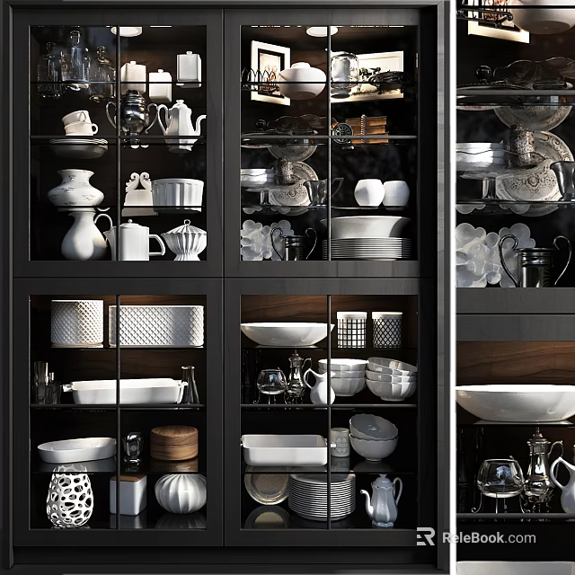 Modern Display Storage Cabinet With Glass Doors And Shelves For Dishes Bowls Cups 3d model 