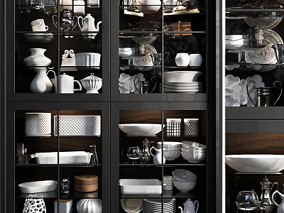 Modern Display Storage Cabinet With Glass Doors And Shelves For Dishes Bowls Cups 3d model