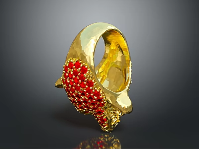 Elegant Golden Bracelet With Intricate Red Bead Decorations And Handcrafted Design 3d model