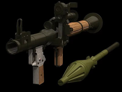 Military Rocket Launcher With Aiming Scope Wooden Grip Metal Barrel And Ammunition 3d model