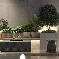 Modern Architectural Courtyard Garden Landscape With Stone Path Green Plants Water Feature And Lighting