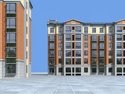Multi Story Residential Building With Brick Red And Beige Exterior Windows And Balconies 3d model