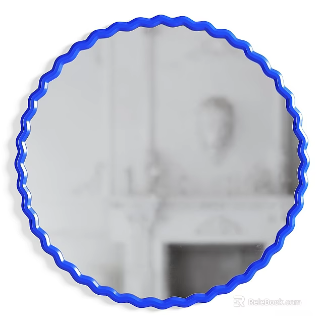 Circular Decorative Mirror With Blue Wavy Frame For Modern Interior Styling Design 3d model 