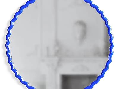 Circular Decorative Mirror With Blue Wavy Frame For Modern Interior Styling Design 3d model