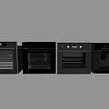 Four Black Ovens Arranged Side by Side as Modern Kitchen Appliances