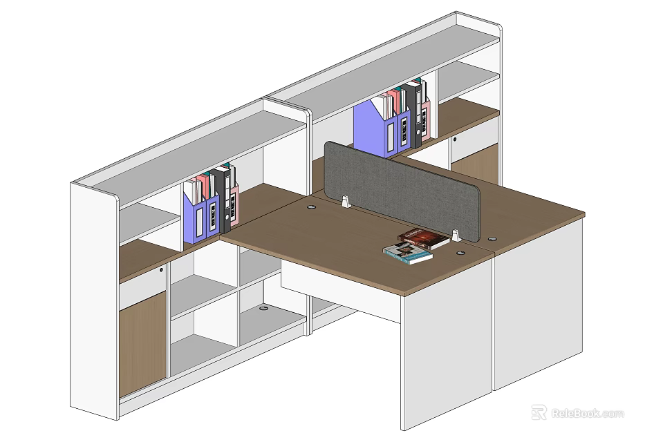 Modern Office Desk With Divider Shelves And Organized Desktop Office Supplies 3d model 
