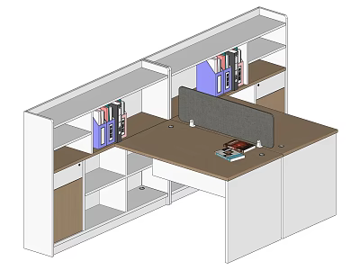 Modern Office Desk With Divider Shelves And Organized Desktop Office Supplies 3d model