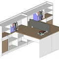 Modern Office Desk With Divider Shelves And Organized Desktop Office Supplies