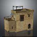Traditional Stone Building With Arched Doorway Balcony Railings And Blue Roof Awning