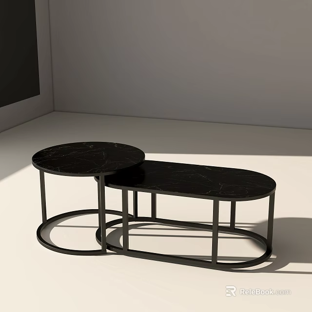 Modern Nested Coffee Tables With Black Marble Tops And Metal Frames 3d model