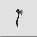 Tool Axe With Shiny Metal Head Dark Curved Wooden Handle And Metal Tip