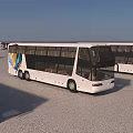White Buses With Colorful Patterns Parked In Open Area Under Blue Sky
