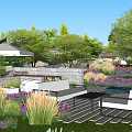 Beautiful Yard Garden Design With Lush Trees Green Lawn Stone Steps And Colorful Flower Beds