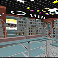 Specialty Store Interior With Colorful Ceiling Decorative Lights Shelves And Displayed Products