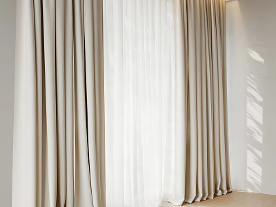 Beige Curtains With White Sheer Layers Soft Texture Light Filtering Interior Room Design 3d model