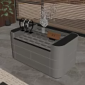 Modern Light Gray Storage Cabinet With Glass Top Drawers And Decorative Items