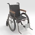 Vintage Wheelchair With Metal Frame Wooden Armrests Black Seat Large Small Wheels And Footrests
