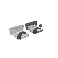 Modern Double Bed With Upholstered Headboard Beige Gray Bedding Pillows And Throw Blanket 3d model