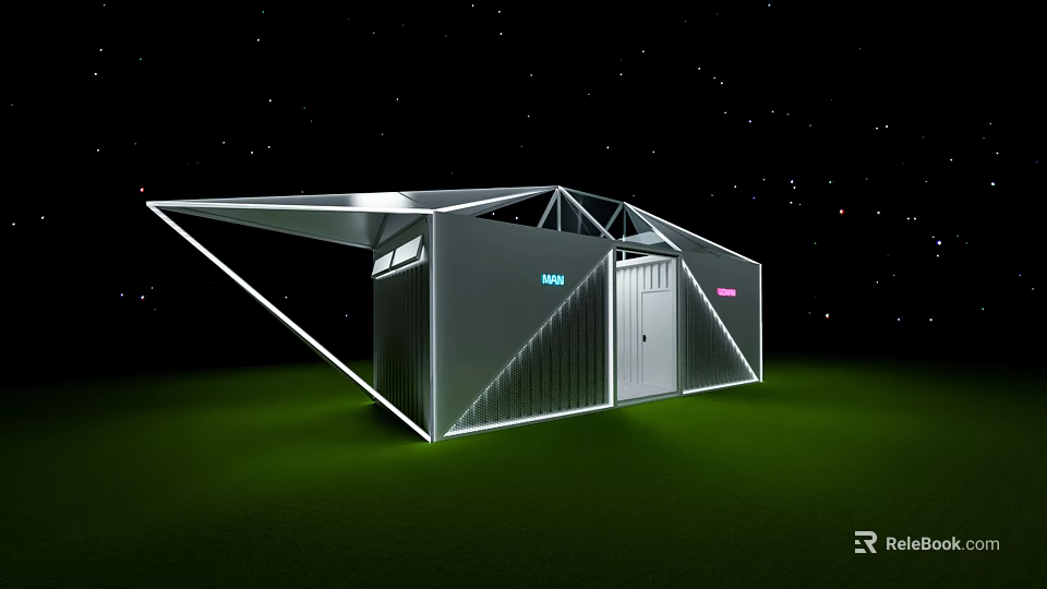 Modern Container Building With Geometric Structure Lighting And Starry Sky Background 3d model