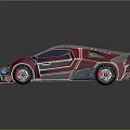 Shiny Red Futuristic Sports Car With Geometric Body Streamlined Shape Blue Headlights And Rear Spoiler