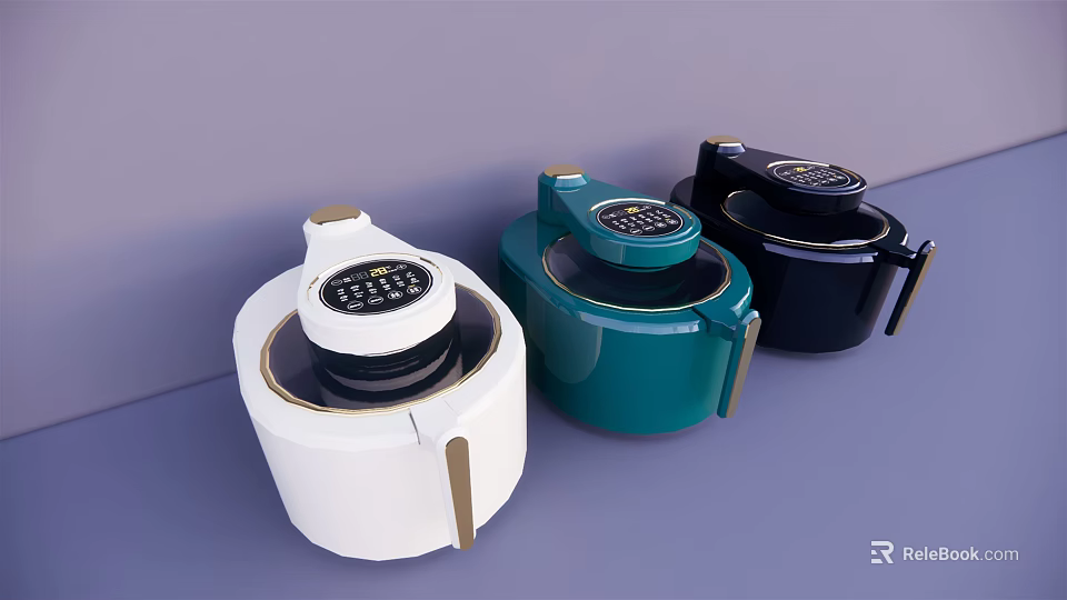 Modern White Green Black Kitchen Appliances With Digital Display And Sleek Design 3d model 